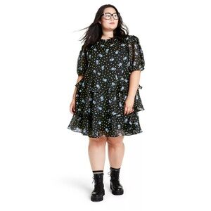 *Last Chance* Sandy Liang for Target Floral Black and Blue Ruffle Dress